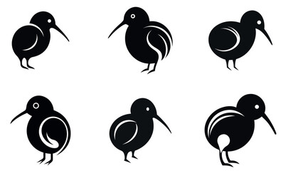 Simple Black and White Kiwi Bird Silhouettes