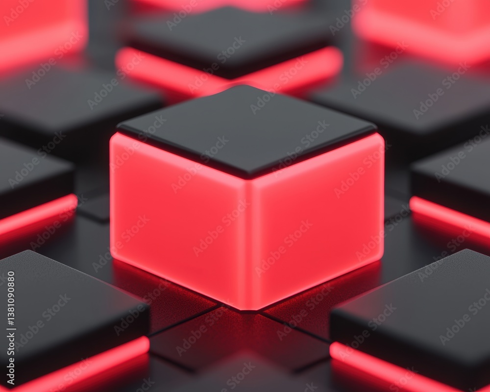 Poster a vibrant array of glowing red and black cubes creates a striking, futuristic design, emphasizing co