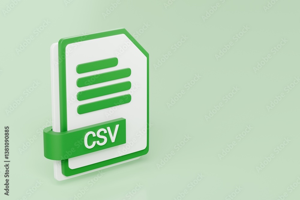 Fototapete 3d file folder document csv icon. minimal word csv sheet presentation document icon. document form. 