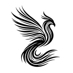Obraz premium Stylized phoenix sketch in black and white representing rebirth, immortality, or a logo design with copy space
