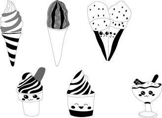 set of ice cream sketches on white background