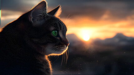 A cat sits relaxed at a window and looks out