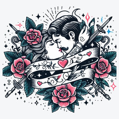 Romantic tattoos stock illustration