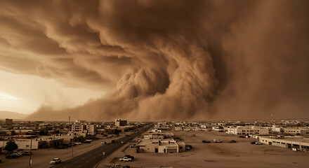 Fototapeta premium Dust Storm Apocalypse Powerful Sandstorm Engulfs Cityscape
