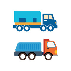 Set of transport icons including trucks, cars, and vehicles in a vector illustration style