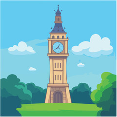 Famous British clock tower Big Ben isolated, vector, illustration