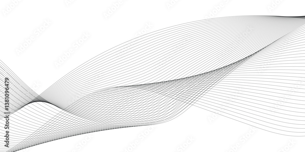 Poster Thin wavy curve line vector background. Curve wave seamless pattern background. Black and grey wave curve lines motion vector background.