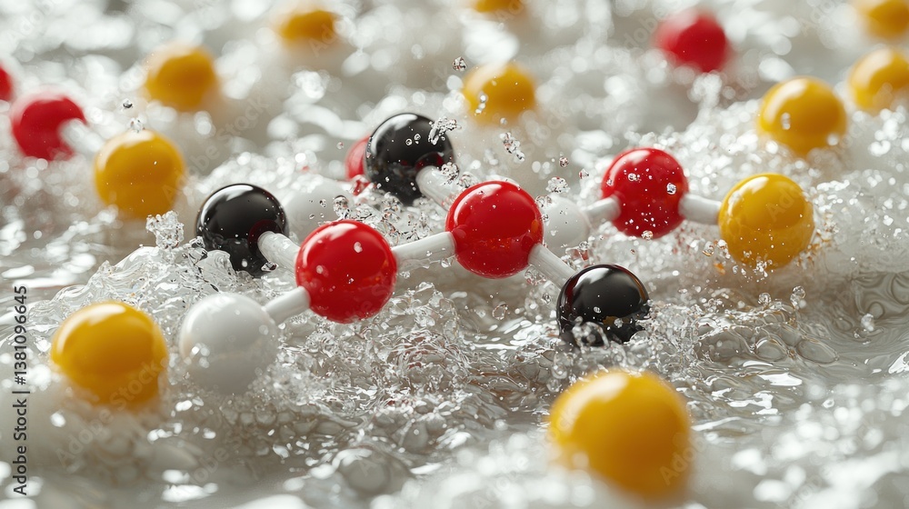 Aufkleber molecular structure in water: a 3d rendering of a chemical compound's dynamic interaction with liqui