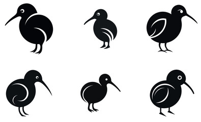 Fototapeta premium stylized kiwi birds in black silhouette design