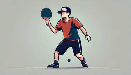 Player preparing to serve in a minimalist illustration of table tennis during a friendly match indoors