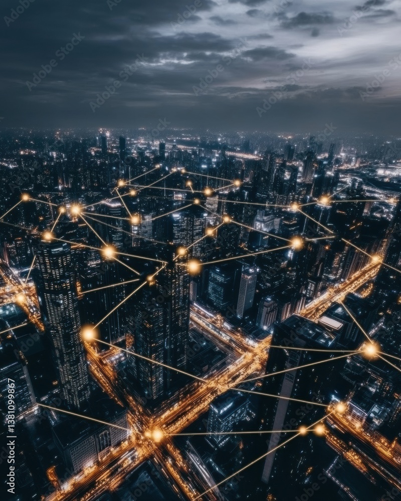 Fototapete Hyperconnected Urban Nexus Futuristic Smart City Neural Network Visualizing Digital Transformation and Intelligent Infrastructure Innovation