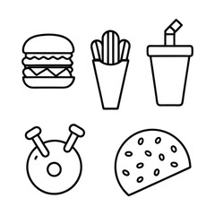 Fast food icon design outline vector set
