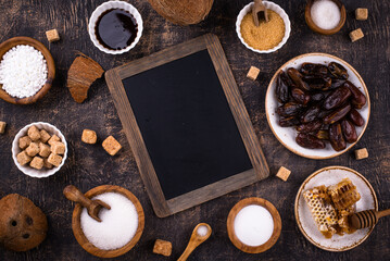 Various sugar replacement, healthy sweetener concept