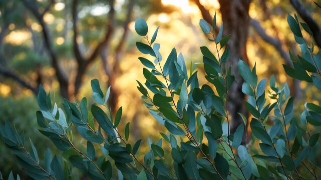 Eucalyptus leaves. Branch of the eucalyptus tree in a natural background.