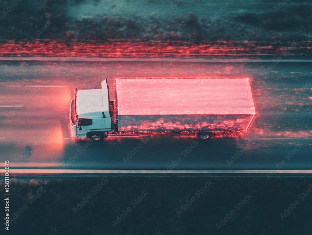 Poster hyper-connected logistics next-gen autonomous freight truck with ai-powered digital flow visualizati