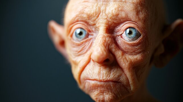 closeup of A man with progeria, showing signs of premature aging