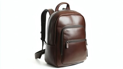A stylish brown leather backpack with a sleek design, ideal for carrying essentials in a professional setting or on-the-go.
