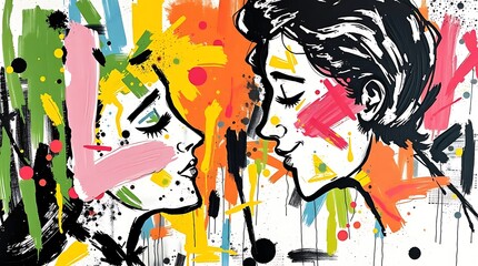 Obraz premium Colorful abstract art of kissing couple