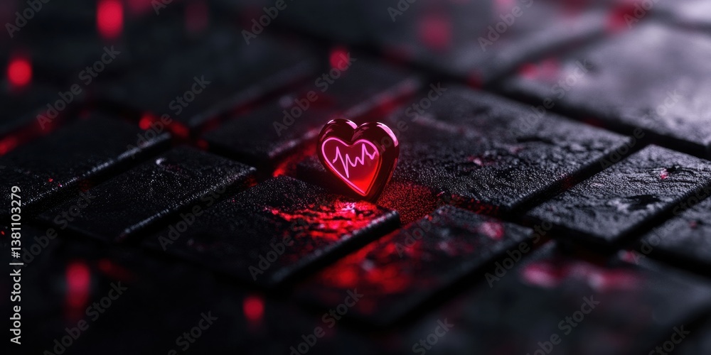 Aufkleber Luminescent Digital Health Icon Next-Gen Wellness Technology Visualizing Heartbeat Dynamics on Dark Metallic Surface - Innovative Medical Connectivity Paradigm