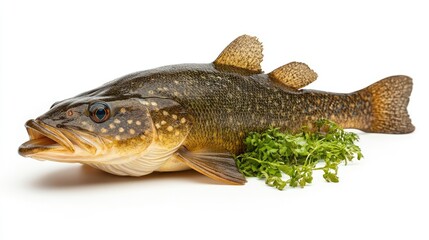 Obraz premium One whole Atlantic Red Drum fish isolated on a pure white background, side profile view, vibrant reddish-bronze color