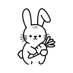 Obraz premium Cute bunny holding a carrot in a simple line drawing style 