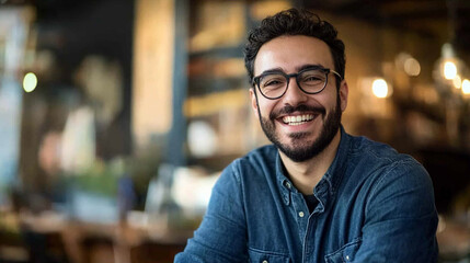 Obraz premium An entrepreneur smiles confidently after launching a successful startup.