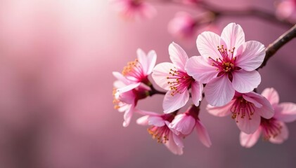 Fototapeta premium Pink almond blossom in full bloom on a branch, pink, blooms, nature