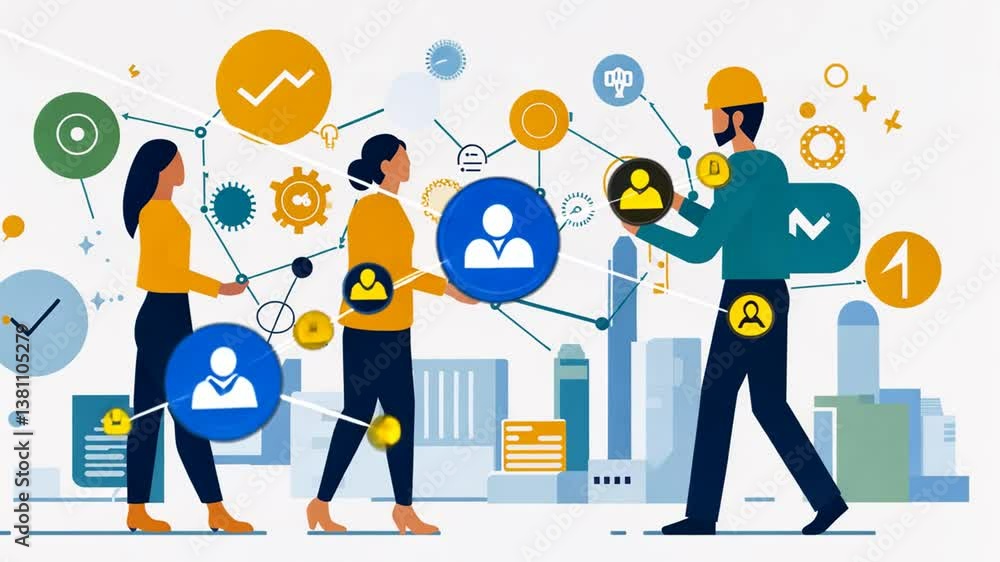 Poster technicians connecting network cables in a modern city setting generative ai