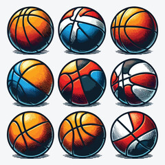 Set of basketball balls isolated on white background. Design element for poster, label, emblem, sign, t shirt. stock illustration