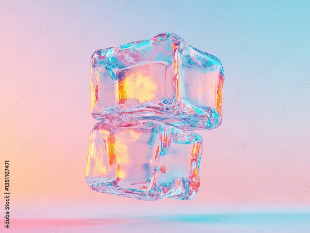 Aufkleber crystalline dreams holographic ice cubes illuminating pastel dimensions - surreal digital art explor