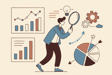 Data scientist analyze data for business insight, intelligence information on marketing research, analytics visualization dashboard, chart and graph concept, businessman analyze data with lightbulb.