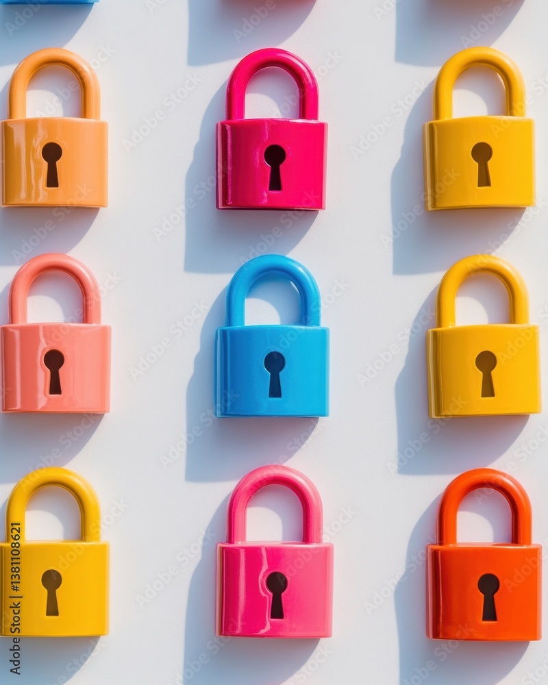 Poster Cybersecurity Pop Art Vibrant Digital Protection Concept Showcasing Colorful Network Encryption Padlocks for Modern Tech Branding and Privacy Solutions