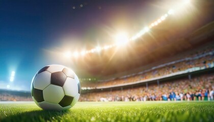 Nighttime excitement at a vibrant soccer stadium filled with passionate fans and a ball ready for action
