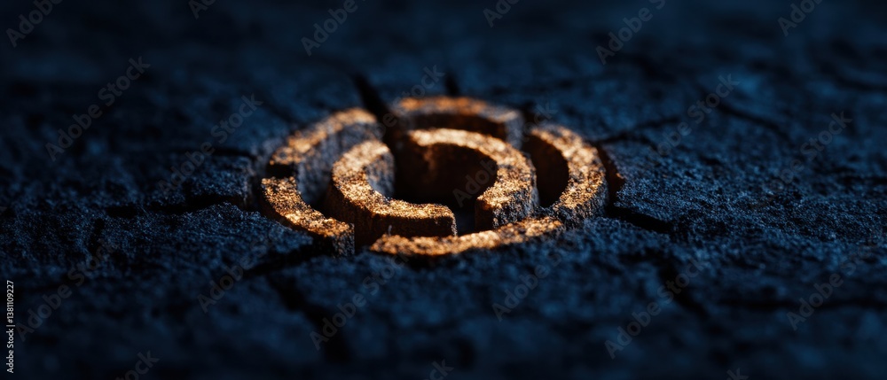 Poster quantum cybersecurity nexus golden circuit emblem emerging from dark technological terrain - next-ge