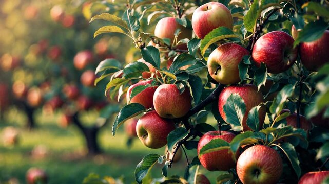 Autumn apple harvesting at an apple orchard. Honey Crisp apple tree.
