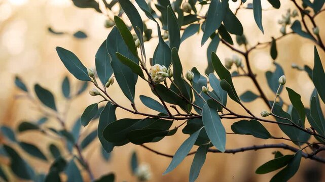 Eucalyptus gum nuts. branch of eucalyptus tree with a natural backdrop.