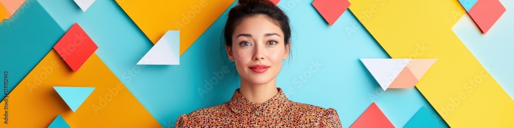 Poster dynamic gen z professional geometric color-block branding portrait showcasing millennial workplace a