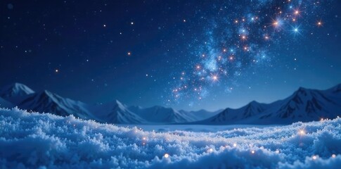 Fototapeta premium Sparkling starry night sky with glittering ice and snowflakes, glittering, ice, snowflake