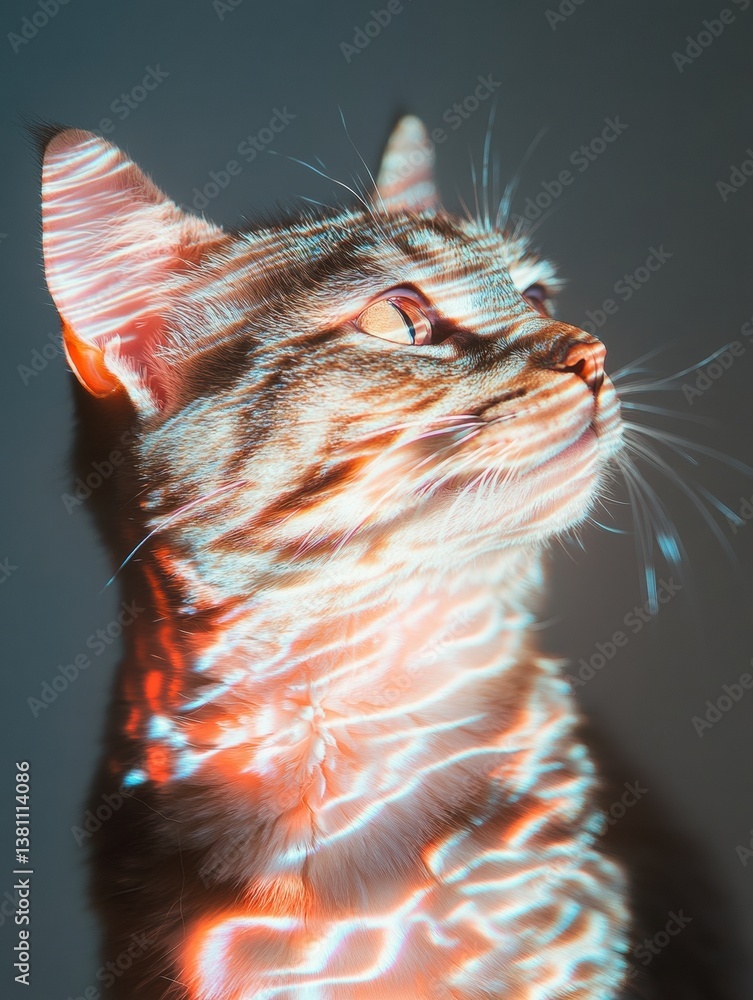 Fototapete Immersive Pet Tech Futuristic Interactive Cat Experience with Augmented Light Projection - Next-Gen Feline Entertainment and Digital Sensory Engagement
