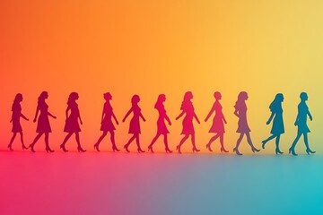 Colorful Women Walking Together Modern Style