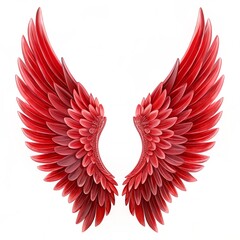Red angel wings realistic isolated on white background