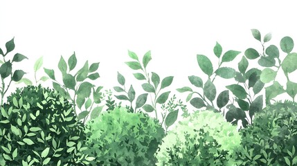 Lush Green Foliage and Leaves in a Nature Illustration with Watercolor Texture Background