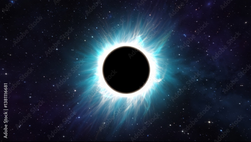 Wall mural a mesmerizing view of a black hole surrounded by a glowing accretion disk, emitting intense light as