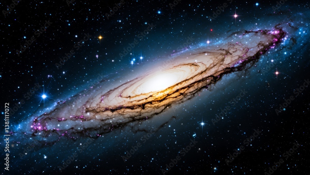 Wall mural a majestic spiral galaxy viewed from an angle, highlighting its glowing core and swirling arms adorn
