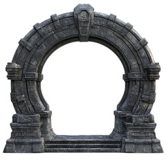 Obraz premium An ancient stone archway, a mystical gateway to another realm, whispers tales of forgotten civilizations with dark gray stone and intricate carvings.