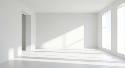 empty interior room shadow wall space background mock up architecture sunlight. empty home modern window light floor design apartment white house indoor. blank minimal concept backdrop bright clean.