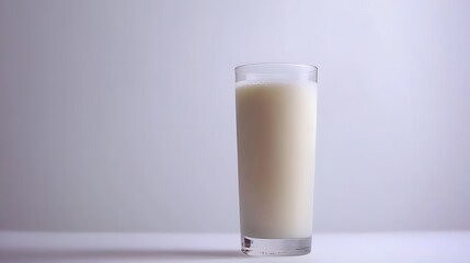 Glass of Fresh White Milk on a Minimalist Table Against a Soft Neutral Background