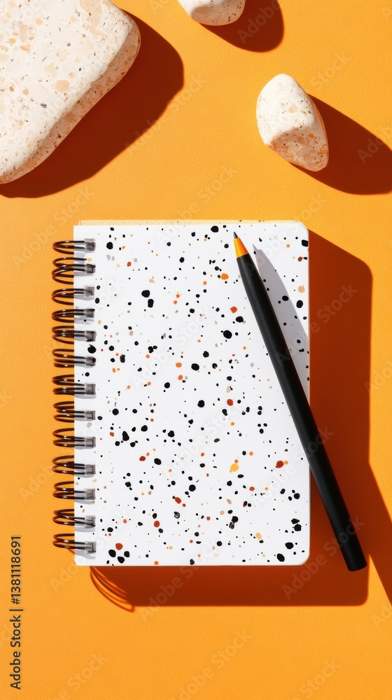 Poster minimal productivity planner terrazzo-inspired notebook and sleek graphite pencil - digital nomad wo