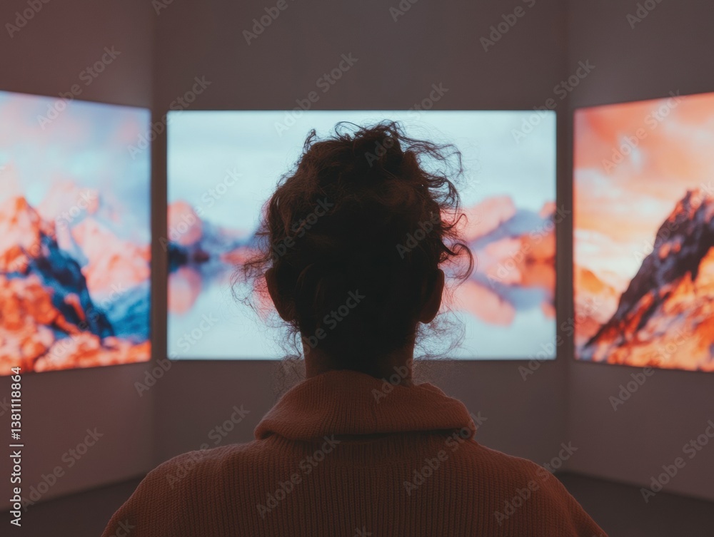 Poster immersive digital experience gen z creator exploring sensory media landscape with ambient multiscree
