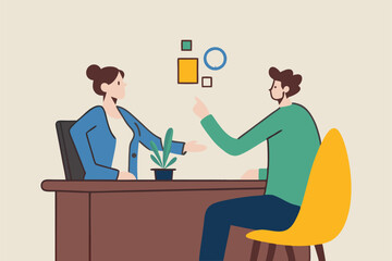 Job interview, business discussion meeting or recruitment manager, candidate answer question or career development, communication or hiring concept, business people answer question in job interview.